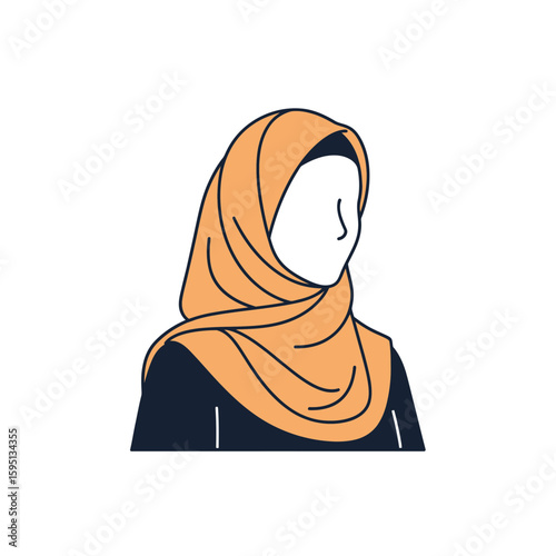 Woman wearing a hijab head covering illustration on a white background.