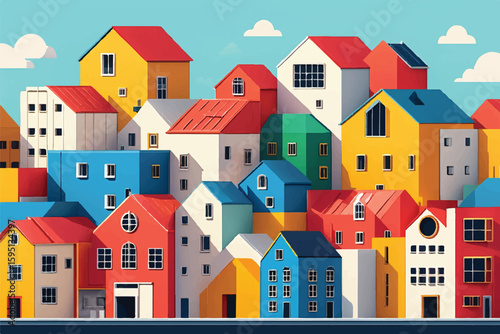 Colorful Geometric Houses Cityscape Illustration