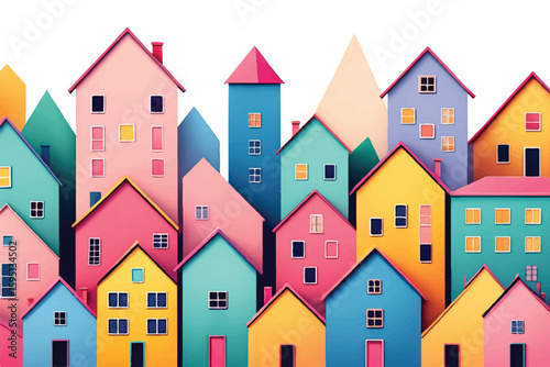 Colorful Geometric Houses Cityscape Illustration