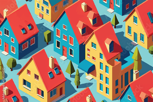 Colorful Geometric Houses Cityscape Illustration