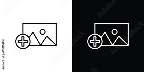 Add photos icon in simple linear style.