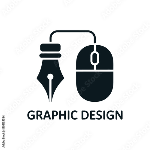 Graphic Design Icon with Pen Nib and Computer Mouse
