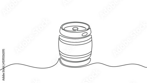 Beer Keg One Line Drawing Minimalist Style Isolated on White