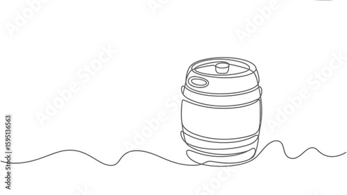 Continuous Line Drawing of a Beer Keg on White Background
