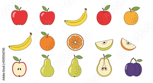 Vibrant assortment of fresh fruits including apples bananas oranges pears and a plum