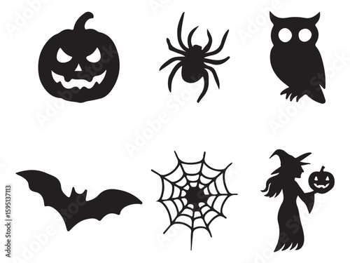 Halloween silhouette set, Halloween all vector bundle
