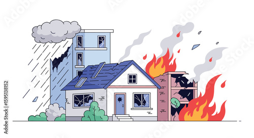 Illustrating the devastating impact of a catastrophic urban disaster event affecting buildings