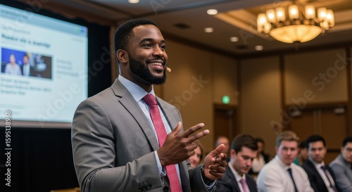 African American Man Giving Presentation in a Conference Room