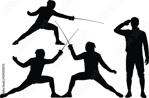 Vector art of fencers are engaged in a dynamic duel isolated on white background