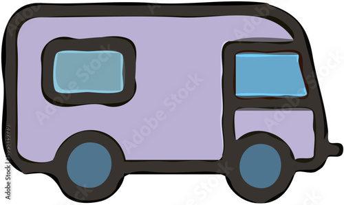 A stylized illustration of a purple recreational vehicle, ready for travel and adventure.