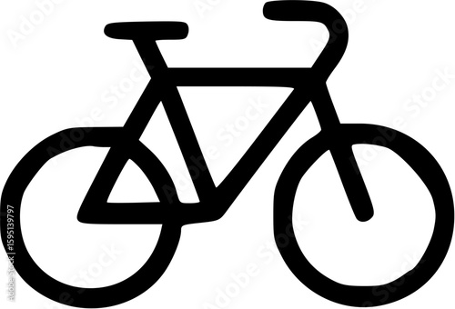 Simple black and white illustration of a bicycle, depicted in a minimalist, outline style.