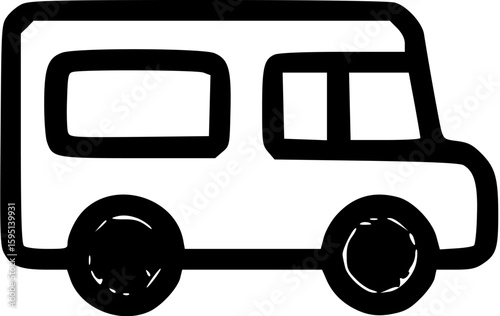 Simple line drawing of a van or camper, depicted in black and white.