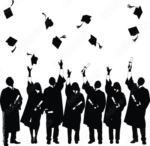 Vector art of graduates are celebrating their graduation by throwing caps in the air