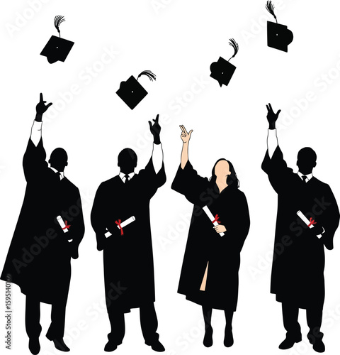 Vector art of graduates are celebrating their graduation by throwing caps in the air