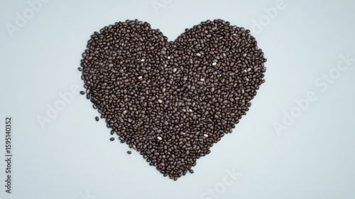 Roasted coffee beans heart shape caffeine aroma drink love symbol
