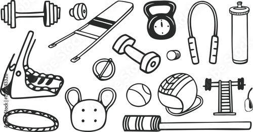 Fitness Equipment and Workout Tools Vector Icon Set