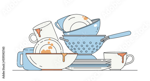Dirty dishes piled high in a kitchen sink after a meal dirty plates and cups needing washing