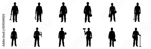 Architectural Drawings construction  People silhouette vector illustration, front view, human person Minimal style hand drawn. Sections, Elevations, Floor Plans