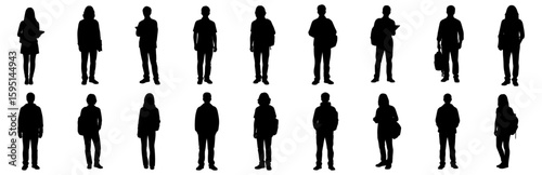 Architectural Drawings Student  People silhouette vector illustration, front view, human person Minimal style hand drawn. Sections, Elevations, Floor Plans
