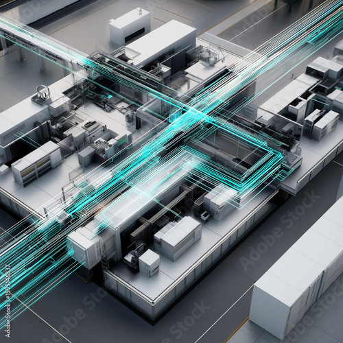Plant simulation. Futuristic plant layout with dynamic motion lines in a stylish design.