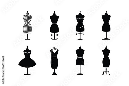 Fashion mannequins silhouettes with different styles and designs dress form tailoring