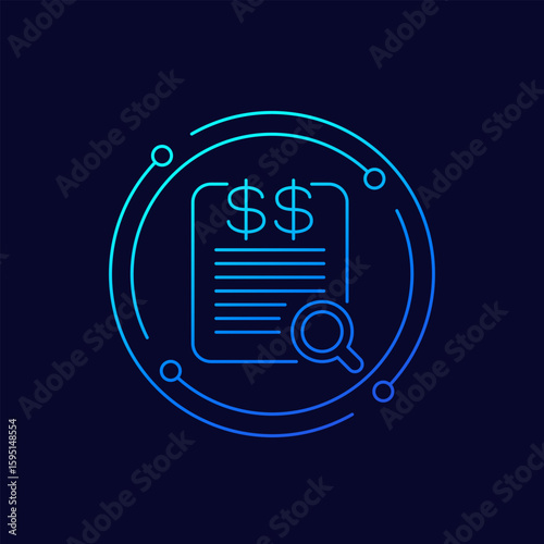 business audit icon, auditing financial records, linear design