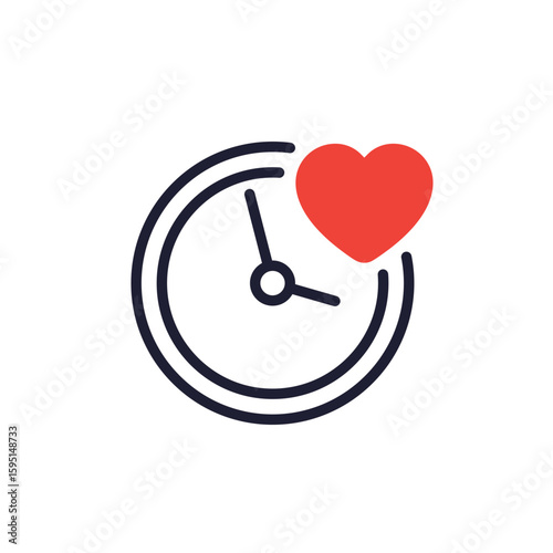 lifespan icon with heart and clock, time of life symbol