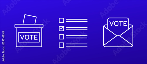 voting line icons, ballot box, vote mail and list