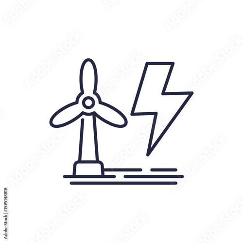 wind energy icon with turbine, line design
