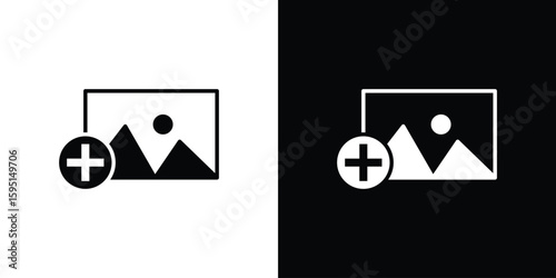 Add photos icon vector, solid illustration, pictogram set.