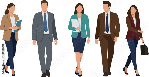 Group of business professionals, walking team, corporate attire, formal clothing, office workers, business people, teamwork, leadership, workplace diversity, success