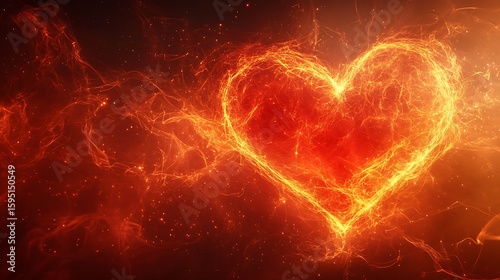 Fiery heart shape design with abstract background.