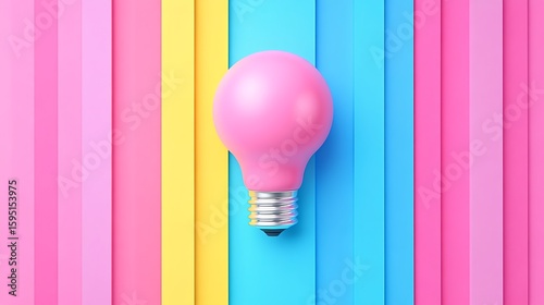 Pink lightbulb on a colorful background.