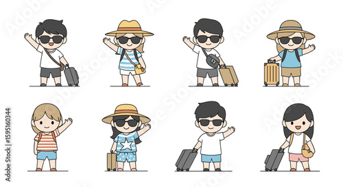 A collection of cheerful pixel art characters ready for a wonderful summer vacation adventure