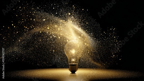 Wallpaper Mural lightbulb surrounded by golden particles, symbolizing innovation and creativity.  Torontodigital.ca