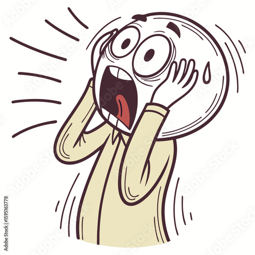 Panic-stricken Illustration: Captivating cartoon portrayal of a person in distress, evoking intense feelings through exaggerated expressions of fear and worry.