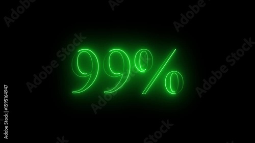 99 percent neon glowing sign on black background loop animation