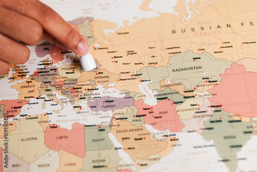 Exploring eastern europe map interaction urban insight educational environment close-up view travel concept