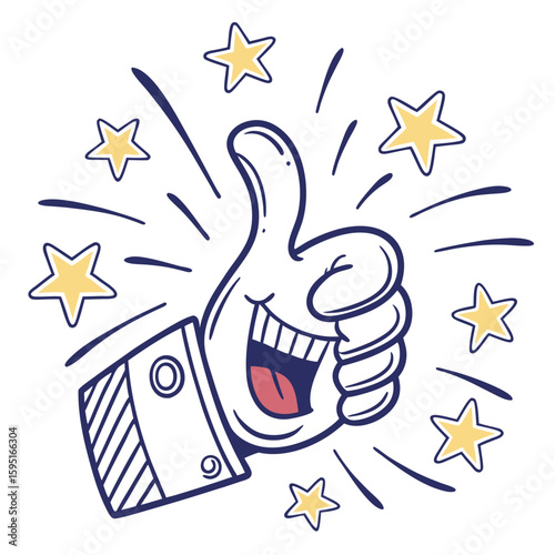 Thumbs Up Approval: A vibrant illustration showcasing an expressive thumbs up gesture. symbolizing approval and positive feedback. The image features a stylized hand with a smiling face.