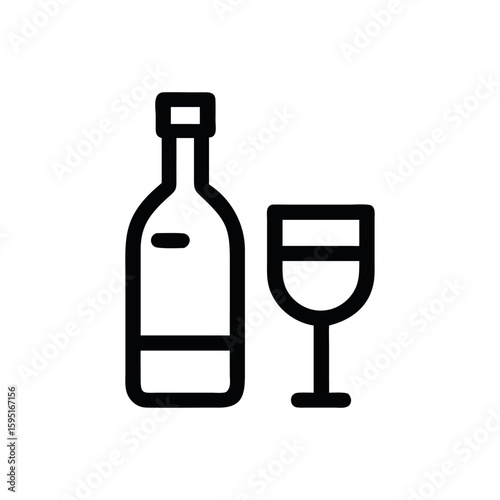 Wine Glass and Bottle Icon with Dog Illustration Elements