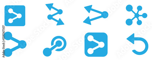 Blue Network Connection Icons Representing Data Sharing and Connectivity for Technological Systems and Social Media Platforms