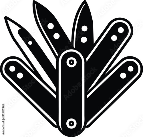 Multi-Tool Precision: A precise, high-contrast illustration showcases a multi-tool, each element meticulously displayed. Symbolizing versatility and compact design.