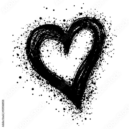 Sprayed graffiti heart Isolated on white background. heart with grunge drawing technique