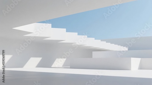 Modern Architectural Staircase with Geometric Shadows and Bright Lighting