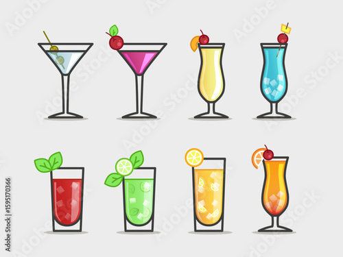 Colorful Cocktail Illustrations Set