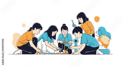 Engaged young learners collaboratively explore scientific concepts and conduct hands-on experiments in a dynamic educational setting fostering curiosity and discovery