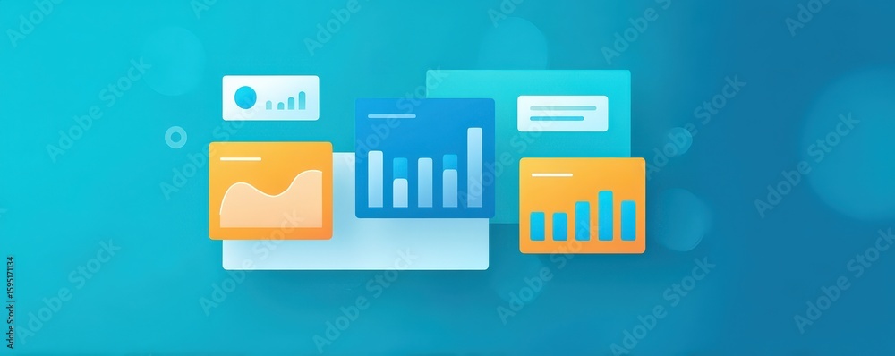 Marketing metrics performance automation concept. Digital data visualization with colorful charts and graphs on a blue background. Marketing metrics performance automation concept. Digital data visualization with colorful charts and graphs on a blue background.