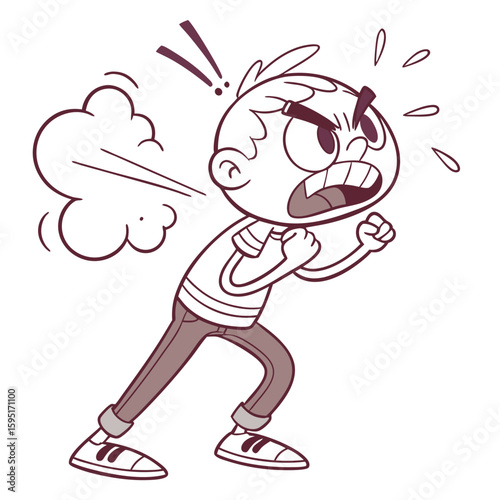 Animated Anger: A cartoon depiction of a young boy expressing raw frustration and rage through visual cues. Evokes a relatable moment of childish temper.