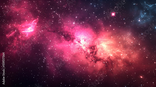 Fototapeta Naklejka Na Ścianę i Meble -  Vibrant cosmic nebula with pink and orange hues against a starry background
