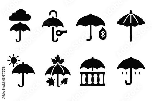 Umbrella silhouette icon set. weather, nature protection icons collection.